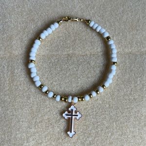 *2 for $20* White and Gold Beaded Cross Charm Bracelet